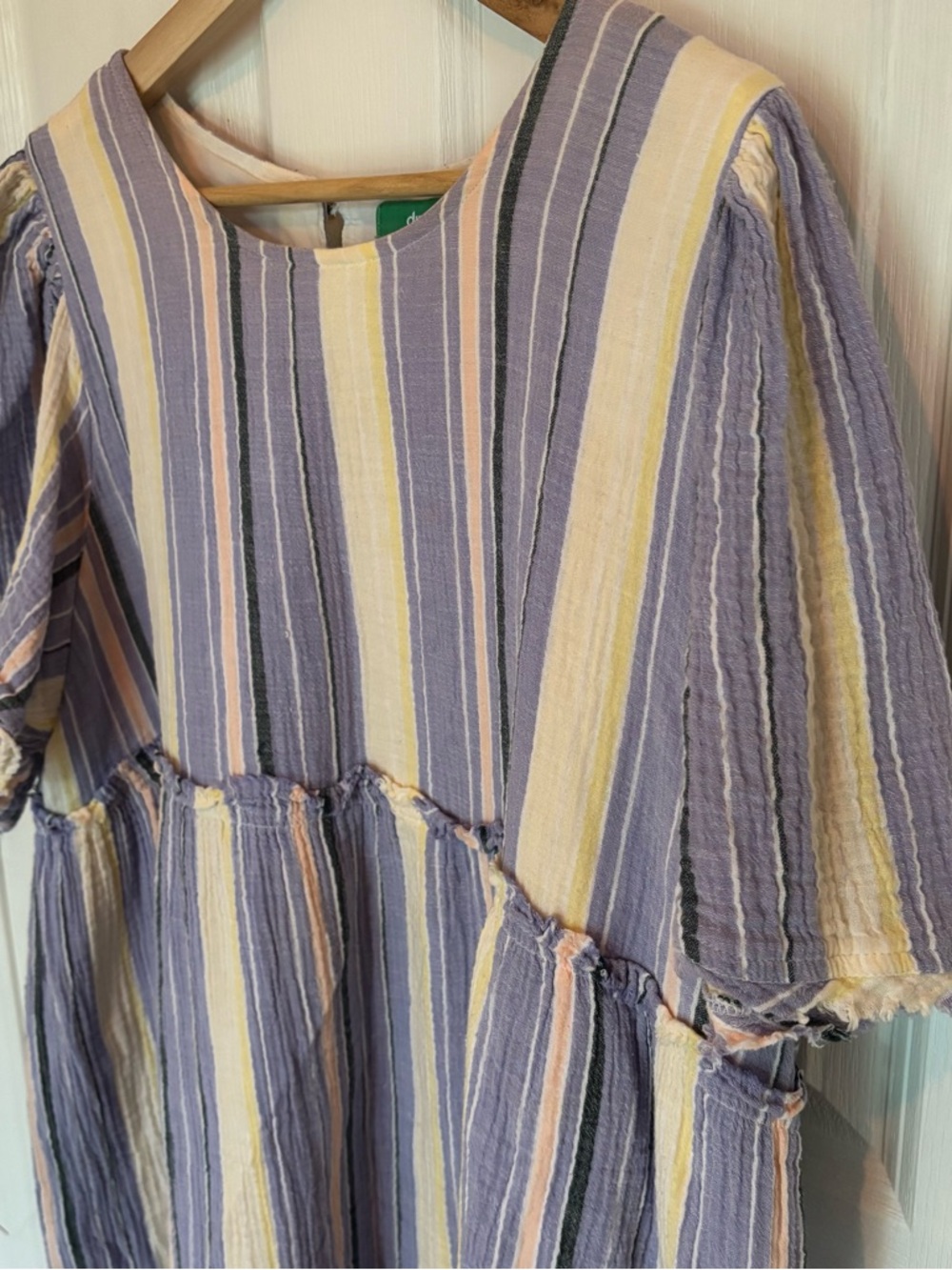 dip Striped Tiered Dress in Lavender, Yellow & Cream
